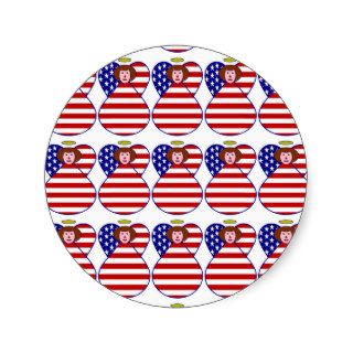 Tiled USA Flag Angel Round Stickers