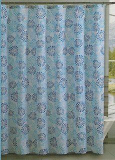 Victoria Classics Blue Dotted Fabric Shower Curtain with 12 Matching Resin Hooks Rings Included  