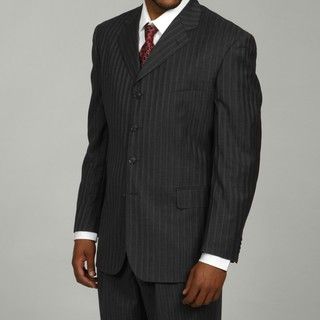 Bendetti Men's Charcoal Shadow Stripe Wool 4 button Suit Bendetti Suits