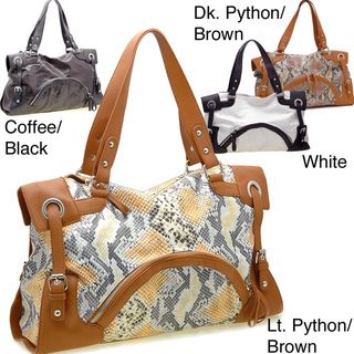 Dasein 2 Tone Python Embossed Zip Front Pocket Handbag Dasein Shoulder Bags