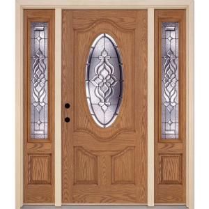 Feather River Doors Lakewood Zinc 3/4 Oval Lite Light Oak Fiberglass Entry Door with Sidelites 722305 3A3