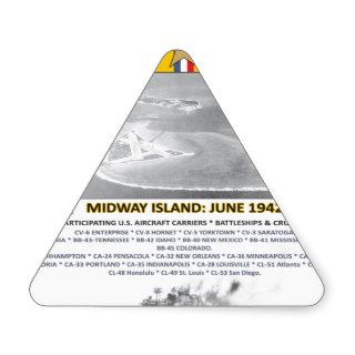 THE BATTLE OF MIDWAY & ALEUTIAN ISLAND WW II TRIANGLE STICKERS