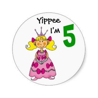 5 year old princess (blonde hair) round sticker
