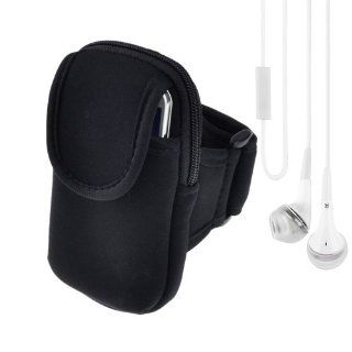 Universal Sports Armband pouch bag with Zipper Closure for Nokia Lumia 1020 Smartphone (Black) + Vangoddy Headphone with MIC,White Cell Phones & Accessories