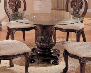 Dining Table with Round Glass Top in Cherry   Coaster  
