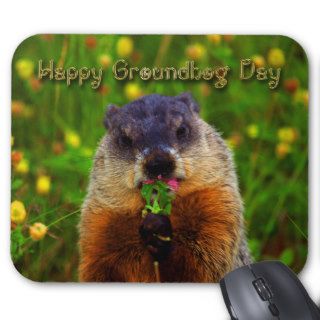 Happy Groundhog Day Eating Flower Mousepads
