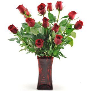 (Mother's Day Pre Order) Sweet in Bloom One Dozen Red Roses with Vase Sweets in Bloom Pre Order Flowers