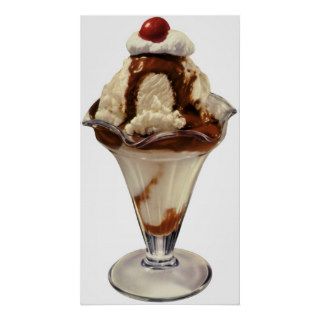 Vintage Dessert; Hot Fudge Ice Cream Sundae Cherry Print