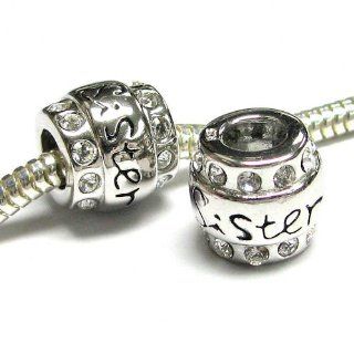 .925 Sterling Silver Sister CZ Crystal Bead Charm For European Charm Bracelets Jewelry