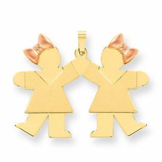 Genuine 14K Two Tone Two Tone Double Girl "Kids" Pink Bow Charm 4.9 Grams Of Gold . Mireval Jewelry