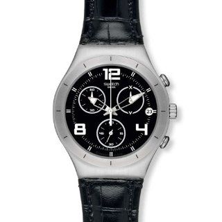 Swatch Irony Black Casual Dial Chronograph Black Leather Mens Watch YCS569 at  Men's Watch store.