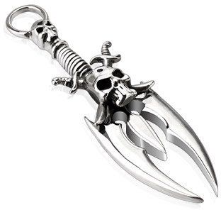 Devil Three Blade Dagger with Skull Pendant Jewelry