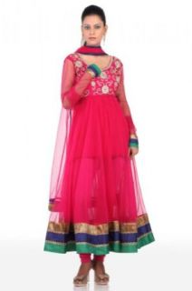 Chhabra 555 Womens Magenta Net Suit Dupatta Unstitched One Size Clothing