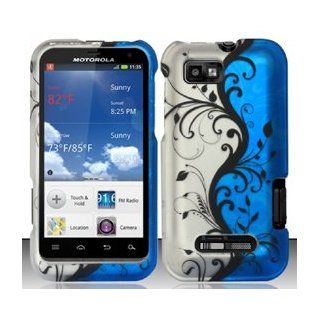 Motorola Defy XT XT556 / XT557 (StraightTalk/US Cellular) Blue/Silver Vines Design Hard Case Snap On Protector Cover + Car Charger + Free Opening Tool + Free American Flag Pin Cell Phones & Accessories