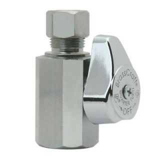 BrassCraft 1/2 in. FIP Inlet x 3/8 in. OD Compression Outlet Chrome Plated Brass 1/4 Turn Straight Valve G2R12X C1