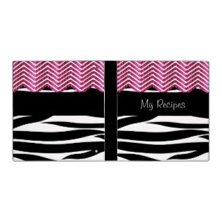 My Recipes Zebra Stripes and Pink Glitter Chevron Vinyl Binders