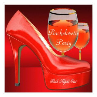 Bachelorette Party Red Shoes Hi Heels Wine Glass Custom Invitation