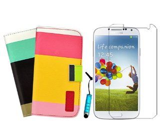 Caseland Folio leather Case with Card Slots for Samsung Galaxy S4 I9500 with 1pc Clear Screen Protector Film and 1x Stylus (brown blue ,yellow pink) Cell Phones & Accessories