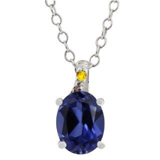 1.68 Ct Oval Blue Created Sapphire Yellow Sapphire 14K White Gold Pendant Jewelry