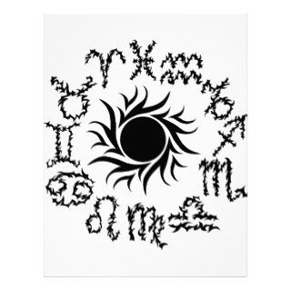 Tribal zodiac signs in a circle around a sun letterhead design