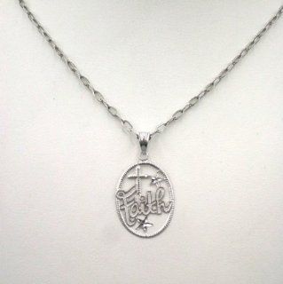 10k Gold Oval Shape Diamond Cut Faith Pendant with Cross. Free Complimentary 18" Hammered Cable Chain Included. Stainless Steel Jewelry