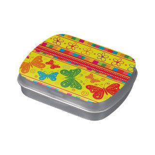 Striped Rainbow Butterflies Flowers And Hearts Candy Tins
