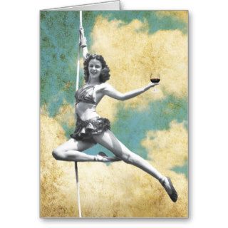 Vintage Trapeze Woman with Wine Card