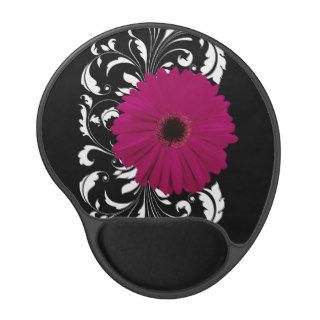 Fuchsia Gerbera Daisy with Black and White Swirl Gel Mouse Pads