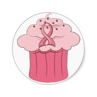 Pink Ribbon Cupcake Breast Cancer Round Stickers