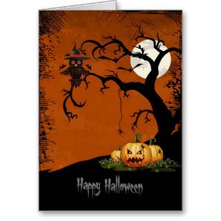 Scary Halloween Tree With Pumpkins Greeting Cards