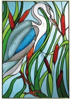 Bird Great Blue Heron, V 577 Art Glass  Stained Glass Window Panels  