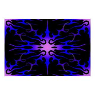 Flames Tribal Tattoo Purple and Blue Poster