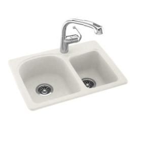 Dual Mount Composite 25x18x7.5 1 Hole Double Bowl Kitchen Sink in Tahiti Ivory KS02518DB.059