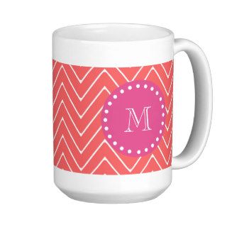 Hot Pink, Coral Chevron  Your Monogram Mug