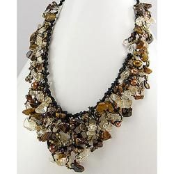 Tiger's Eye  Feshwated Dyed Gold Waterfall Cluster Necklace (Thailand) Necklaces