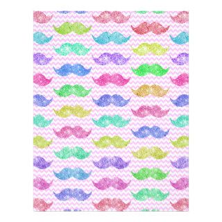 Funny Girly Glitter Mustache Chic Pink Chevron Letterhead Template