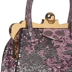 Miu Miu Pink/ Silver Sequined Fabric Handbag Miu Miu Designer Handbags