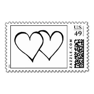 Two Hearts   Simple love   fresh line drawing art Postage Stamp