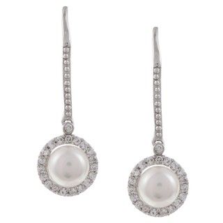 Kabella Sterling Silver White Pearl and Cubic Zirconia Earrings (6 7mm) Kabella Jewelry Pearl Earrings