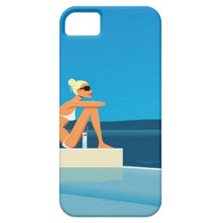 Women Sitting by Swimming Pool near Ocean iPhone 5 Case