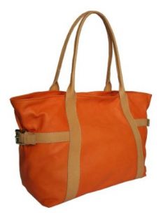 Elena Calfskin Leather Handbag Shoulder Satchel Bag Made in Italy by Aldo Lorenzi (Orange) Clothing