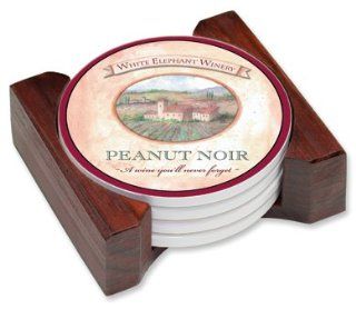 Peanut Noir Wine Ceramic 5pc Drink Coaster Art Set Kitchen & Dining