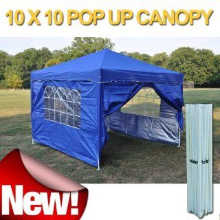 NEW Blue 10'x10' Easy Pop Up Closed In Sidewalls Canopy Gazebo Tent Party Tents  Patio, Lawn & Garden