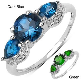 Malaika Sterling Silver 2 7/8ct TGW Blue Topaz or Chrome Diopside Ring Malaika Gemstone Rings