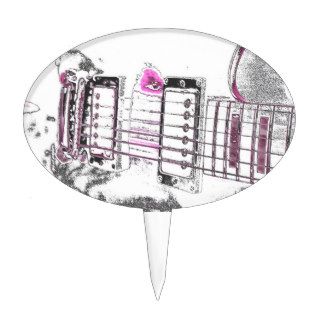 guitar outline image pink black bridge cake pick