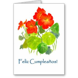 Nasturtiums Birthday Card   Spanish Greeting