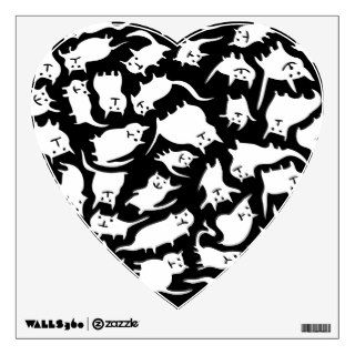Black & White Crazy Cats Wall Decal (Heart)