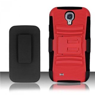 For Samsung© Galaxy S4 Heavy Duty Armor Style 2 Case Cover w/ Holster   Black/Red Cell Phones & Accessories