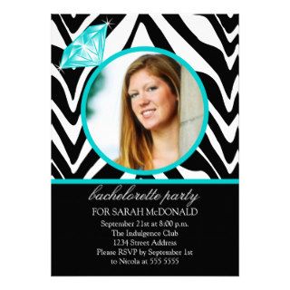 Fun Zebra Print & Diamond Photo Bachelorette Party Invitation