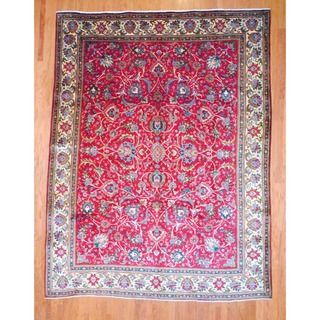 Persian Hand Knotted Tabriz Red/Ivory Floral Wool Rug (9'8 x 12'9) 7x9   10x14 Rugs